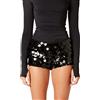 Fiacafyo Donne Pantaloncini Luccicanti con Paillettes Sexy Elasticizzati a Vita Bassa, Pantaloncini Scintillanti per Serate in Discoteca, Moda, Pantaloni Caldi, Mini Pantaloncini da Festa, A-Nero, M