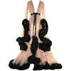 Minetom Donna Vestiti Sexy Lunghi Casuale Abito Maxi Manica Lunga Accappatoio Trasparente Scollo a V Vestito Kimono Pigiama Nero Taglia Unica