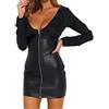 Minetom Vestiti da Cocktail Donna Maniche Lunghe Pelle Sintetica Abito Camicia Bodycon Vestito Corto Sera Party Cerimonia E Nero 44