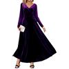 Minetom Vestito da Cerimonia Velluto Donna Elegante Autunno Inverno Vestiti Scollo a V Tinta Unita Manica Lunga Abito Lungo da Sera Cocktail B Viola XXL