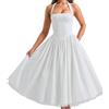 Generic Abito da Donna con Scollo all'Americana, Abito Vintage a Trapezio, Formale da Cocktail, Matrimonio, invitato, Ritorno a casa, Sera, Midi, Bianco, Taglia Piccola
