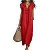 Azruma Vestito Donna Curvy Vestito in Lino Donna Cerimonia Bambina Monocolore Collo Flying Sleeve Midi Oscillante Spiaggia Boho Festa Vita Alta per Vacanze Abiti in Viscosa