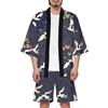 KBOPLEMQ Kimono giapponese da uomo, 2 pezzi, abbigliamento estivo, cardigan e pantaloni corti, tuta per il tempo libero, cardigan e pantaloncini da spiaggia, set da due pezzi, O viola, XXXL