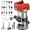 Labfintom Strumento per router cordless compatibile con batteria Milwaukee 18 V, 800 W, 28000 giri/min, senza spazzole, con controllo a 6 velocità, base in alluminio, regolazione della profondità, 15 punte per