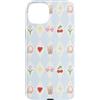 Preppy Coquette Teen Aesthetic Custodia per iPhone 15 Plus Iced Coffee - Occhiali da sole a forma di cuore con archetti e cuffie, colore azzurro