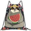 EDPXKL Borsa con coulisse con simpatico bradipo, anguria e fiori, impermeabile, ideale per palestra, nuoto, sport, spiaggia, piscina e scuola, 36x42 cm