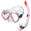 TAFALSPING Set da snorkeling per adulti, con occhiali da snorkeling e boccaglio asciutto, unisex per adulti (rosa chiaro + trasparente)