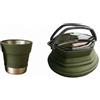Jiuvaso Bollitore Silicone Pieghevole Set Tazza Inclusa Teiera Compatta Pentola Portatile Funzione Salvaspazio in Silicone Alimentare Base Acciaio Idonea per, Verde Scuro