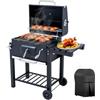 BELONID Barbecue a Carbonella, Barbecue con Coperchio, Superficie Cottura: 56×42,5 cm, Vassoio Carbone Regolabile in Altezza, Tavolino Laterale Pieghevole, Con Copertura Barbecue da Esterno
