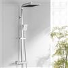Auralum Colonna Doccia con Miscelatore Termostatico, Miscelatore Doccia con Saliscendi Doccia in Acciaio Inox Altezza Regolabile 97-130cm, Asta Doccia con Soffione Doccia Quadrato 25cmx25cm e Doccetta