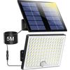 Realky Lampada Solare da Esterno, Faretto Led da Esterno con Sensore di Movimento, Luce Solare Led Esterno con Pannello Solare, 113 LED 2000mAh 4 Modes Lampioni Luci Solari da Giardino con 5M Cavo, 1 Pezzo