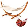 BELONID Amaca Doppia con Supporto in Legno, Portata 200 kg (Rosso)