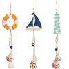 COM-FOUR® 3x Decorazione da appendere - barca, faro e salvagente con conchiglie decorative in legno - addobbi mare
