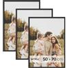 WOLTU Set di 3 Cornici 50x70 cm con Passepartout, Portafoto in Orizzontale o Verticale, da Parete o Tavolo, in Legno MDF, Nero