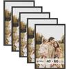 WOLTU Set di 5 Cornici 40x60 cm con Passepartout, Portafoto in Orizzontale o Verticale, da Parete o Tavolo, in Legno MDF, Nero