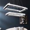 Finktonglan Moderno Lampadario Cristallo Rettangolare Led 2 Anelli Plafoniera In Acciaio Inox Lampada a sospensione Led Lampadari per Sala da pranzo Soggiorno Camera da letto (Bianco Freddo)…