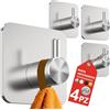 4smile Portasciugamani senza foratura, 4 pezzi in argento - Porta asciugamani da bagno impermeabile gancio in acciaio inox gancio adesivo per bagno, cucina - Gancio extra forte autoadesivo