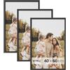WOLTU Set di 3 Cornici 40x60 cm con Passepartout, Portafoto in Orizzontale o Verticale, da Parete o Tavolo, in Legno MDF, Nero