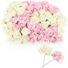com-four® 60 fiori di carta, 10 bouquet con 6 fiori ciascuno, rose decorative bianche e rosa, per fai da te, ghirlande, decorazione tavola, matrimonio