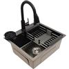 HHEMSTD Lavello da incasso nero, 50 x 45 cm, in acciaio inox con rivestimento nano, rubinetto estraibile, bicchiere, dispenser di sapone e cestino di scarico