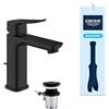 GROHE Dice Rubinetto Miscelatore monocomando per lavabo con piletta click-clack (M-Size 172 mm, cartuccia ceramica 28 mm, risparmio idrico, facile da installare), nero opaco, 1018322430