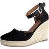 Dinglong Scarpe Basse Donna Scarpe con Tacco a Zeppa scavate Ricamate Scarpe in Corda da Donna Piattaforma con Punta Avvolgente alla Caviglia Décolleté con Espadrillas comode da Donna retrò