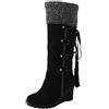 cfpqv Stivali invernali da donna, foderati, caldi, da donna, in pelle scamosciata, con zeppa, stivali occidentali, autunno, inverno, stivali da lavoro, Nero , 36