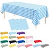RONGZUBAT 4 Pezzi Tovaglie Monouso in Plastica Blu a Quadretti, 137 x 274 cm, Tovaglia PEVA Rettangolare Impermeabile Lavabile per Festa Compleanno Picnic BBQ