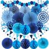 ZERODECO Decorazioni Feste Blu Marino - Set Completo con Ventaglio, Palle Nido d'Ape e Ghirlanda a Spirale per Laurea, Compleanni Maschili e Baby Shower