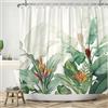 ASDCXZ Tenda da doccia a foglie, 180 x 200 cm, dipinta a mano, tropicale, verde, foglie, rosso, giallo, fiori, bianco, bagno, lavabile, in poliestere, impermeabile, per vasca da bagno con 12 ganci