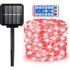 Treer Catena Luci Solari Esterno, LED Filo di Rame con Telecomando, IP65 Impermeabile 8 Modalità, Decor Giardino Balcone Terrazzo Natale Feste (Rosso,22m/200LED)