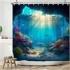 ASDCXZ Tenda da doccia con fondo marino, 180 x 240 cm, blu oceano colorato, mondo subacqueo, pesci marini, corallo, bagno, lavabile, in poliestere, impermeabile, per vasca da bagno con 12 ganci