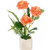 XIZHI Rose artificiali in vaso, 24,1 cm, con vaso, piante in vaso, rose finte in seta, decorazione per casa, cucina, matrimonio, ufficio, scrivania (arancione)