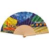 BDM Ventaglio pieghevole in legno e tessuto ispirato a Vangogh, per caffè, patio, sera, da donna, originale, elegante, regalo estivo