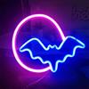 Spacnana Insegne Al Neon di Halloween Luna e Bat LED Luci Al Neon USB e Decorazione a Batteria da Parete di Luce Al Neon per Decorazione da Parete Bar per Bambini (Rosa)