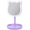 HI BEAUTY! - Specchio Trucco LED - Gatto Viola - Touch Dimmerabile, Luce Regolabile 360°, Base Porta-Accessori Integrata, Specchio Makeup Illuminato per Trucco Professionale