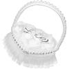 MINAOLULUS Cuscino Portafedi Nuziale a Cuore in Pizzo e Raso con Manico | Bianco, Stile Sobrio e Raffinato, per Cerimonia di Matrimonio e Scene Nuziali, per Gioielli