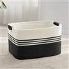 MYHOMMATTO Grande cesto per biancheria intrecciato in corda di cotone, 72L, con manici in cuoio, per coperte, vestiti, giocattoli, per lavanderia, camera bambini o soggiorno, 55x43x30 cm, bianco e nero