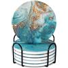 Memeyou Sottobicchieri in ceramica di marmo blu con supporto assorbente bevanda oro oceano sottobicchieri set all'aperto rotondo carino tavolo tazza di caffè vino birra bar spiaggia sottobicchieri 6