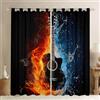Loussiesd - Tende per finestre a tema chitarra, con motivo fuoco/acqua, tende per camera da letto e soggiorno, a tema musica rock, per bambini, ragazzi e ragazze, strumento musicale, 167,6 x 228,6 cm