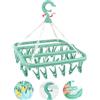 LWMTT Appendiabiti Per Calzini,Stendibiancheria con 32 Pinze, Stendino per Calzini Pieghevole, Stendino in Plastica Girevole, Per Biancheria Intima, Calzini, Asciugamano (Verde)