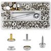 Upvera Bottoni a Pressione a Vite Kit da 190 Pezzi Argento 11 mm con Attrezzi, Bottoni Metallo per Teloni, Cuoio, Telo Barca e Tenda, Spessore max. 8 mm