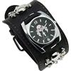 Vigorbee Orologio da polso da uomo in pelle punk, con teschio al quarzo, con quadrante grande, teschio+catene+elementi rivetti, orologio da regalo alla moda, nero