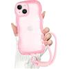 Doxxvai Cover per iPhone 15 con Laccetto Polso, TPU, Bordo Onda, Rosa