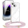 DiDaDi Cover per iPhone 15 Trasparente con Cordino, Custodia con Regolabile Collana, Coque per iphone 15 Avec Cordon, Antiurto Custodia con Laccio Case con Laccio Tracolla, Oro Rosa