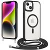 Pnakqil Magnetica Cover per iPhone 14/iPhone 13 con Cordino, Compatibile con MagSafe, Custodia Hard PC Sottile Silicone TPU Bumper Antiurto Protettiva con Corda Collana Laccio Tracolla Case, Nero