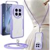 Yutwo Cover per Honor Magic 8 Pro con Cordino, Custodia Trasparente Antiurto 360° per Honor Magic 8 Pro con Laccio, Pad e Gancio Rimovibili e Laccetto Regolabile, Viola