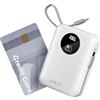 Powelephant Power Bank da 20000 mAh con cavo integrato: batteria esterna da 22,5 W, ricarica rapida per cellulare, USB C (input & output), batteria con 4 uscite e 2 ingressi