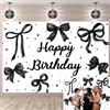 APDECCLK Coquette Happy Birthday Bow sfondo fotografico per feste di compleanno con fiocco nero sfondo per ragazze donne addio al nubilato a tema festa di compleanno torta tavolo sfondo (180 x 120 cm)
