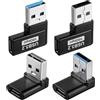 TAKUZA Connettore angolare da USB C a 90°, 4 pezzi, da USB A a USB C, da maschio a femmina, trasferimento dati da 10 Gbps, ricarica rapida da 15 W, 5 V/3 A, a forma di L, in PVC, per laptop, PC, power